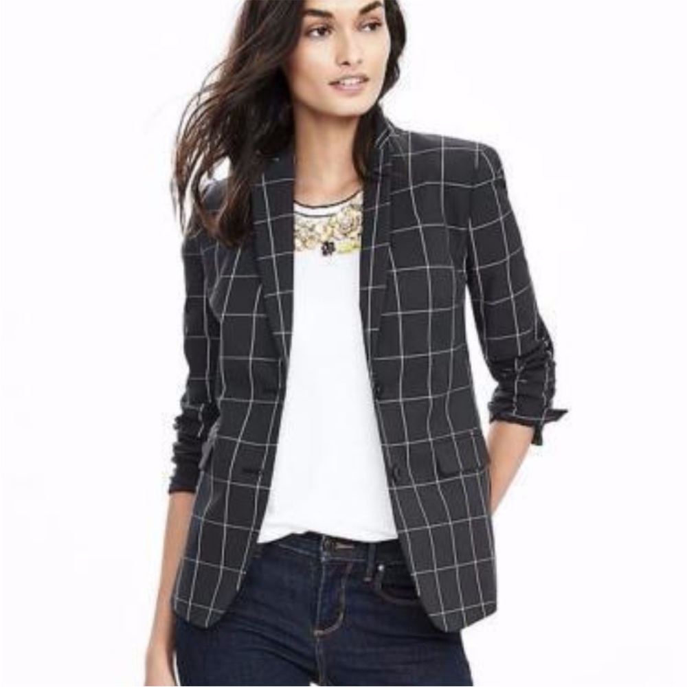 Banana Republic Blazer windowpane Machine Washable Bell Sleeves